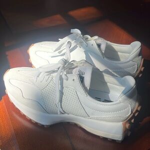 New Balance white 327 sneakers.